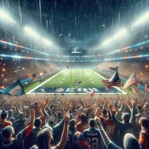 The fans are joyfully watching the NFL Super Bowl and cheering loudly