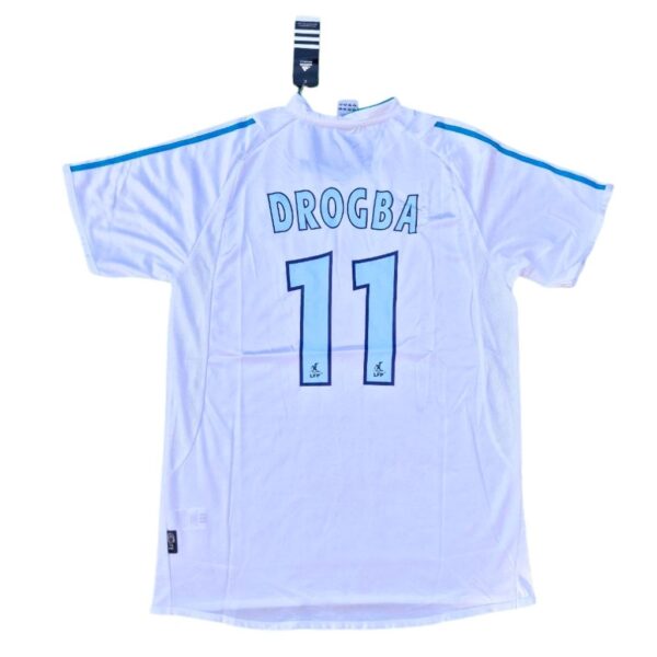 Didier Drogba #11 Olympique Marseille 2003–04 Home Football Jersey – White Maillot Vintage Shirt back view