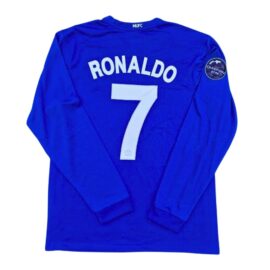 Cristiano Ronaldo Manchester United 2008 Custom Retro Jersey #7 – Champions League Glory with FIFA World Champions Badge – Dark Blue Colour – Away Kit