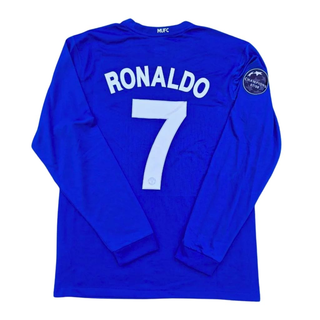 Cristiano Ronaldo Manchester United 2008 Retro Jersey #7 – Champions League Glory with FIFA World Champions Badge – Dark Blue Colour – Away Kit