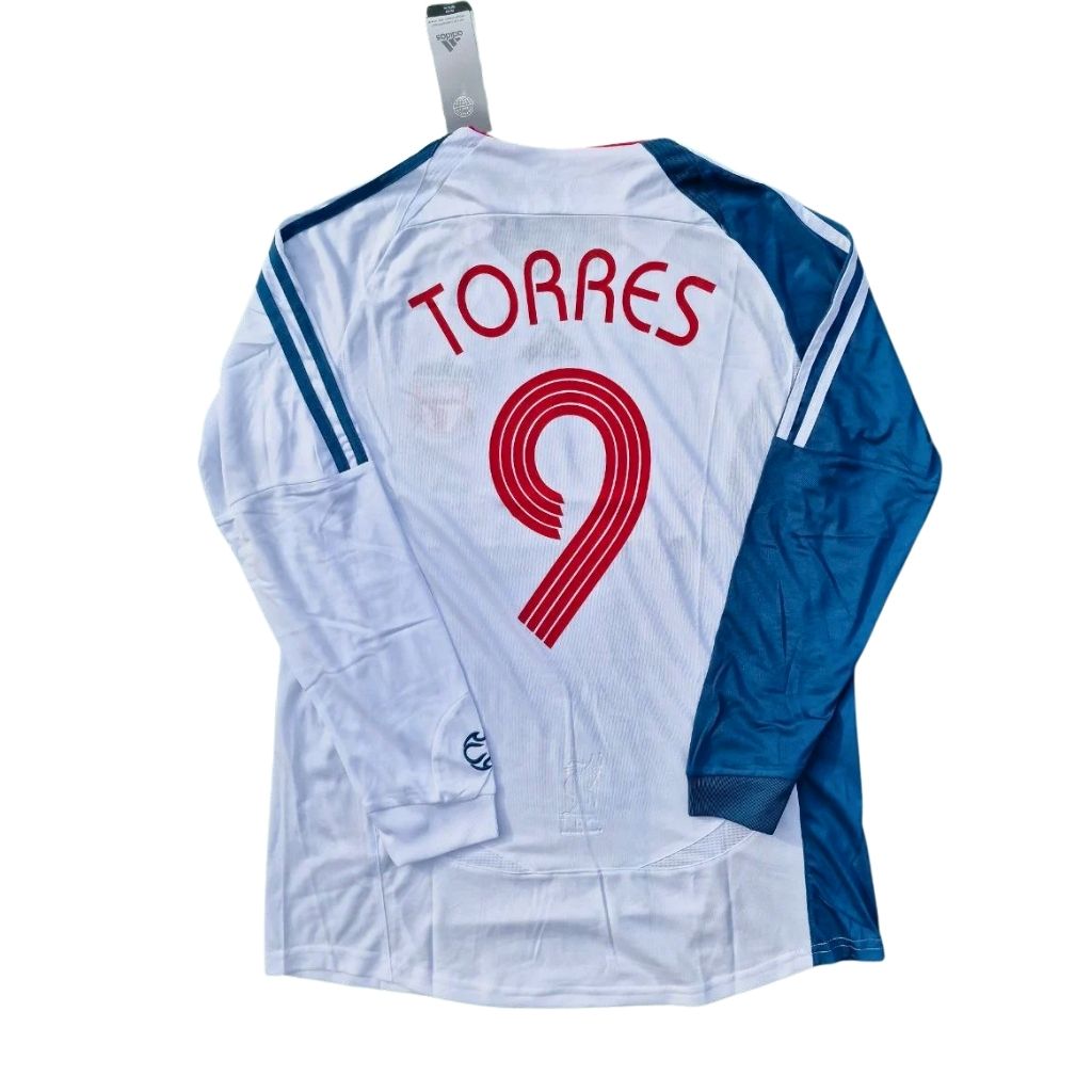 Fernando Torres Liverpool 2007 Retro Jersey – Classic White & Blue Long Sleeve Kit