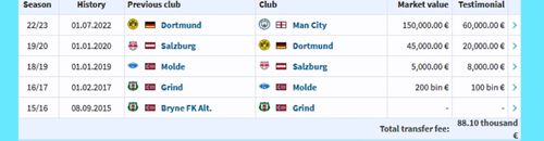 Erling Haaland transfer history and current market value overview