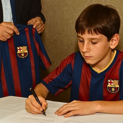 Leo Messi 13 years old Barcelona jersey contract